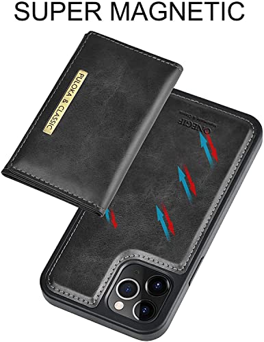 Image of PULOKA iPhone 12 /12 PRO Pu Leather Wallet Case Cover with 5 Card or Cash Slot Magnetic Detachable 2 in 1 Removable Smart Case - Black