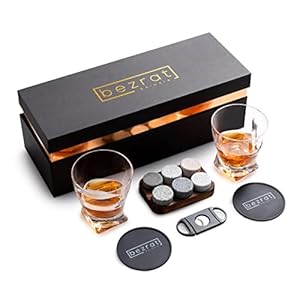 Bezrat Whiskey Glasses Gifts for Men – Bourbon Whiskey Stones Unique 12 piece Gift Set for Men in Gift Box – Groomsmen…
