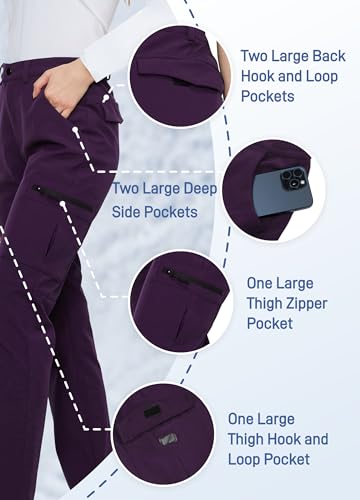 ATLASLAVA Wanderhose Damen Winter Gefüttert Softshellhose Skihose Winterhose Frauen Wasserdicht Trekkinghose Outdoor Hose Lila 2XL