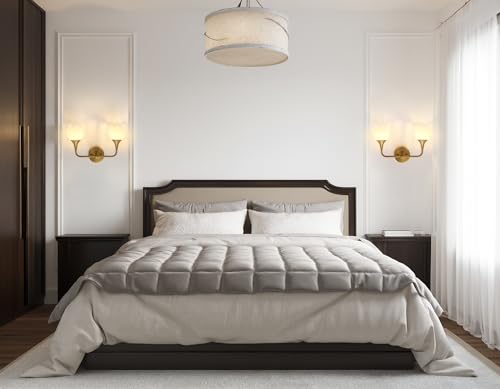 Image of Phansthy Bathroom Vanity Light Fixtures, Hardwired 2-Light Modern Sconces Wall Light Over Mirror with Clear Tulip Glass Shade for Bedroom Living Room Hallway Kitchen (Antique Gold + White Shade)