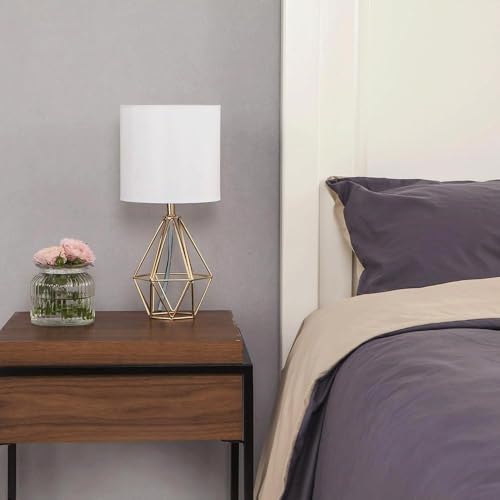 COTULIN Gold Small Table Lamp Set of 2, Modern Bedside Nightstand Lamps with Geometric Metal Base White Fabric Shade, Cute Desk Lamp for Living Room Bedroom by COTULIN - Used condition - Image 5
