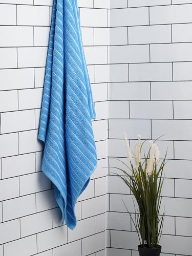 Image of Welspun 100% Cotton Large (70 Cm X 150 Cm) | 250 GSM Dobby Solid Bath Towel (Royal Blue)- 2-in-1