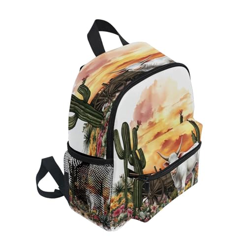 ALAZA Toddler Backpacks for Boys Girls Watercolor Cow Cactus Kids Backpack with Chest Clip and Name Tag,S2