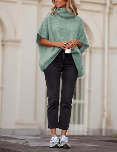 Image of Ynhonra Womens Turtleneck Sweater Oversized Chunky Batwing Sleeve Short Tops | Dolman Pullover