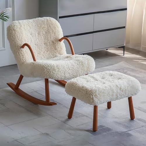 Rocking Chair with Footstool, Upholstered Wooden Rocker Chair for Nursery, Reading Lounge Armchair, Furniture for Living Room, Bedroom - Small Leisure Relaxing Chair