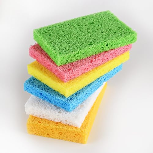 Image of 12 Pcs Compressed Cellulose Cleaning Sponges Kitchen Washing Up Sponges Non Scratch Dish Sponges Multipurpose Scrub Sponges Dish Washing Scrubbers for Cookware Bathroom