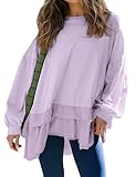 Ardrem Women Layered Ruffled Hem Oversized Sweatshirts Long Sleeve Tiered Peplum Pullover Tops Babydoll Flowy Tunic Tops Purple