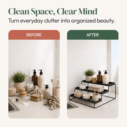 Image of WonderStand Metal TRIZEN | 3-Step Kitchen Countertop Spice Rack Container Utensil Holder Organizer (Black)