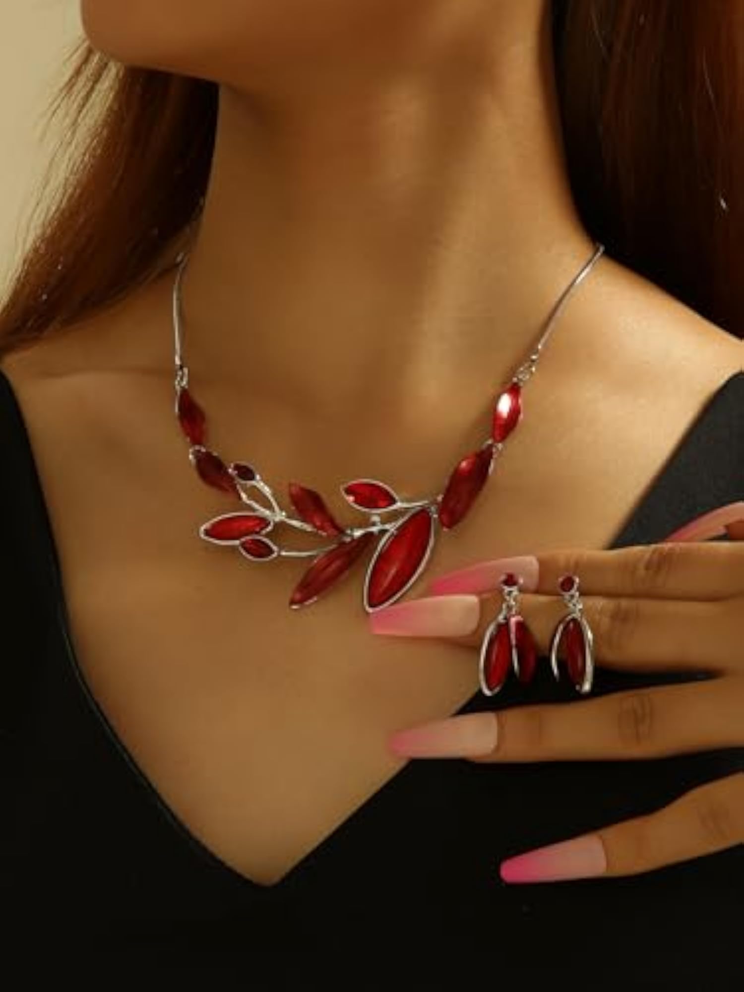Chunky Statement Vintage Jewelry Set, Floral Geometric Design