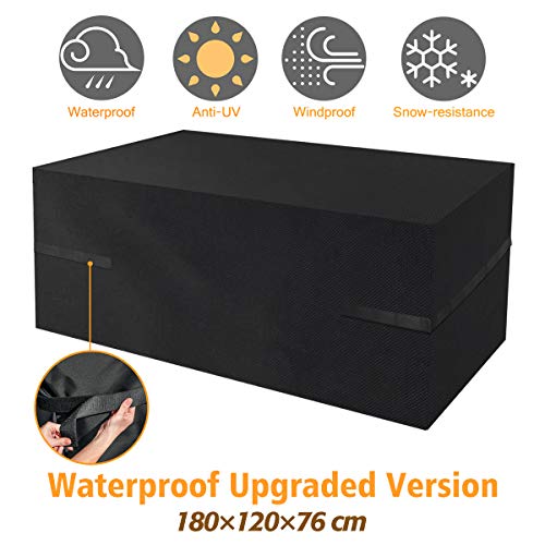 Tvird Garden Furniture Covers, Patio Furniture Covers Waterproof Heavy Duty 600D Oxford Fabric Outdoor Garden Table Covers Windproof Anti-UV Rectangular 180×120×74 cm（Waterproof Upgrade Version）