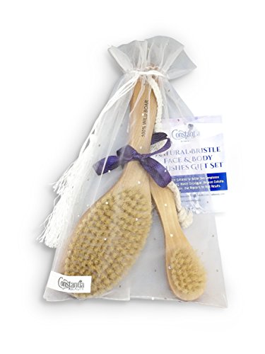 100% Natural Bristle Face Brush & Body Brush Total Body Care Spa Set – Dry Skin Brushing, Exfoliate & Cleanse for Smoother Healthier Skin by Constantia Beauty