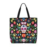 RRhgipp Bolsa de lona para la compra de azúcar y calaveras y flores