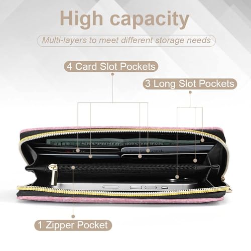 Girl's Long PU Wallet, Travel Purse Fashion Design, Huge Storage Capacity Purse, Cute Decor Zipper Wallet Pink Glitter Texture4