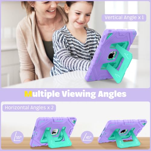 Image of Fintie Kid-Friendly Case for iPad 9th / 8th / 7th Generation 10.2 Inch | Fully-Body Rugged Heavy Duty Shockproof Cover, Portrait & Landscape Viewing, Built-in Kickstand, for Girls /Boys, Purple /Green