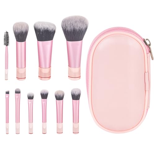 LIURFLNC 10Stück Mini Make Up Pinsel Set, Tragbares Reise Pinselset Makeup mit Tasche, Set für Stiftung Pinsel Erröten Pulver Lidschatten Kosmetik