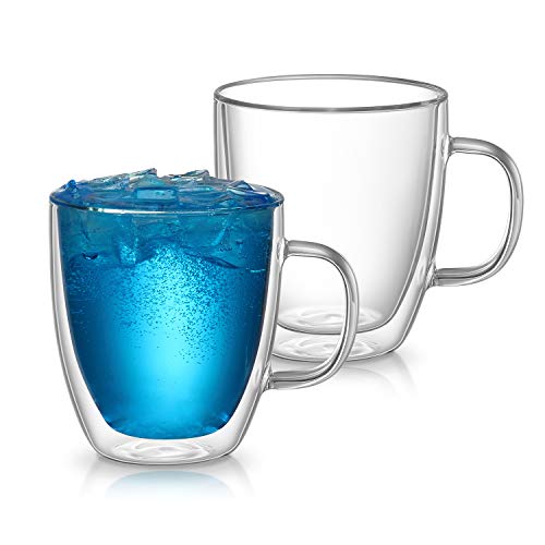 Neegoo Home Large Glass Coffee Mugs, 17 oz Clear Mugs, 500ml 2 Sets Double Wall Insulated Mugs with Big Handle, Insulated Coffee Mugs, Latte Cups, Tea Cups, Large Glass Cups (large 500)
