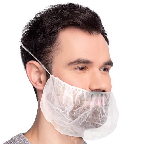 ABC PACK & SUPPLY White Disposable Beard Covers for Men, 18 Inch. Pack of 1000 Spunbond Polypropylene Beard Guards Food Service. Breathable Lightweight Facial Hair Covering with Single Loop
