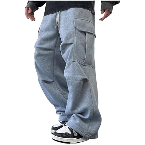 GORGLITTER Men's Cargo Baggy Sweatpants Drawstring Elastic Waist Wide Leg Sweatpants Light Grey Large Cover