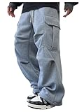 GORGLITTER Men's Cargo Baggy Sweatpants Drawstring Elastic Waist Wide Leg Sweatpants Light Grey Large