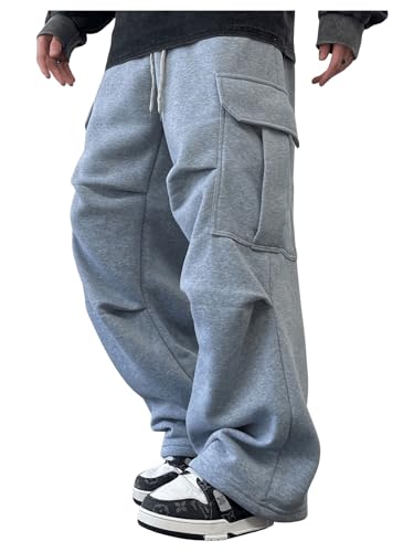 GORGLITTER Men's Cargo Baggy Sweatpants Drawstring Elastic Waist Wide Leg Sweatpants