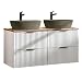 Produktbild Lomadox Badmöbel Waschtisch Set 120cm Unterschrank weiß matt gerillt mit Wotaneiche, Keramik-Waschbecken Beton-Optik, 2 Softclose-Schubkästen, B/H/T 120,6/74,2/46,5 cm