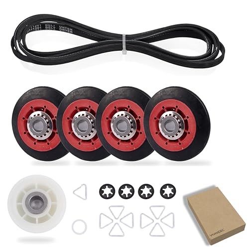 Upgraded MGD6230RHW0 MED8230HC0 MED7230HC0 MED7230HW0 MED7230HC1 Dryer Repair Kit Includes Drum Roller & Belt & Idler Pulley Replace For Maytag Dryer