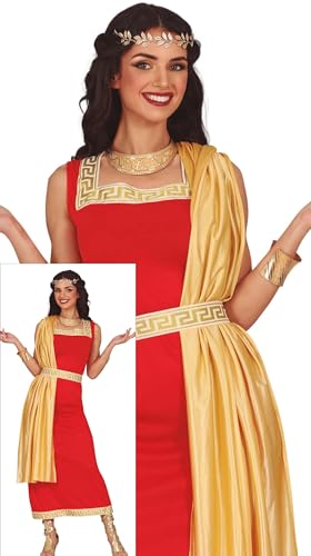 FIESTAS GUIRCA Déguisement Dame Romaine Femme - Costume Toge Grecque Rouge & Or - Costume Grec pour Femmes Taille S