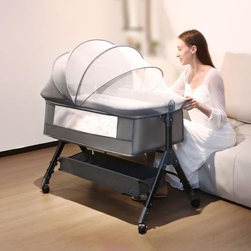 New baby bed luxury baby bed Crib for Newborn Baby Bassinet &Bedside Sleeper with Auto-Lock & Adjustable Height Breathable Mesh & Mattress Easy Folding Infant Crib (Grey) New