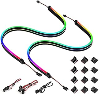 BTF-LIGHTING WS2812B RGB Individually Addressable LED NEON RGB PC LED Strips 2PCs 19in for 5V 3Pin RGB LED Headers with 12 Pieces Strong Holders for 10mm Wide LED Strips