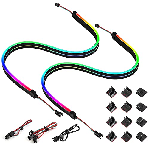 BTF-LIGHTING WS2812B RGB Individueel Adresseerbare NEON PC LED Strips 2 stks 19 inch voor 5 V 3Pin RGB Headers met 12 Stuks Sterke Houders voor 10 mm Brede LED Strips