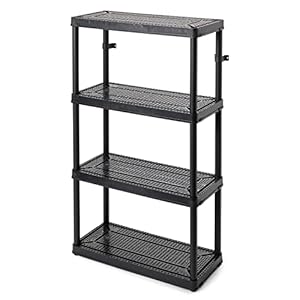 Gracious Living 14″ x 32″ x 54.5″ 4-Shelf Tier Resin Multi-Purpose Medium Duty Indoor Garage Storage Organizer Shelves, Black