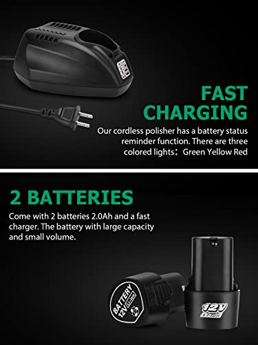 Cordless Car Buffers And Polishers Kit With 2Pcs 12V Lithium Rechargeable Battery Brushless Polisher With Variable Speed, 2.0Ah Portable Buffer Kit For Buffer/Polisher/Sander (Dark Grey) #TOP6