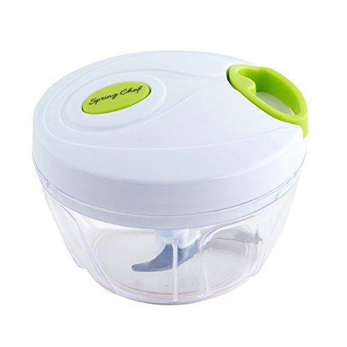 Spring Chef Manual Food Chopper, Easy Pull Hand-Powered Onion/Vegetable/Fruit Dicer with Stainless Steel Blades