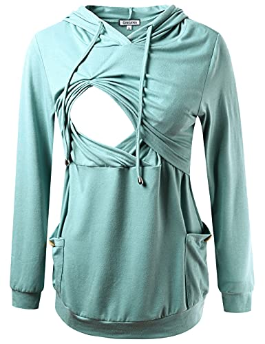 Image of GINKANA Womens Nursing Hoodie Top Sweatshirt Long Sleeve Button Decoration Pockets Shirts Tunic Top