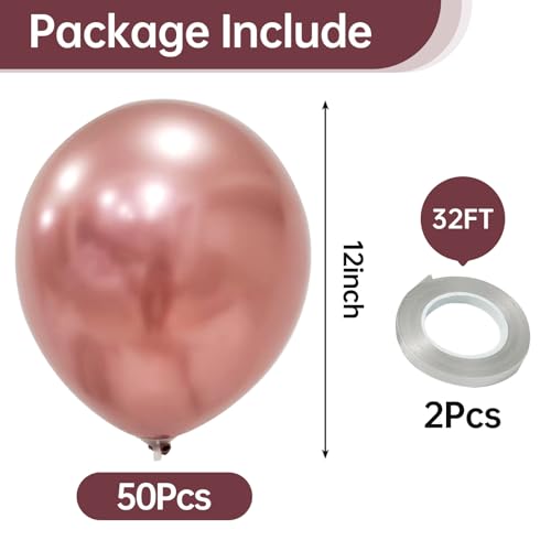Image of 10 Inch Metallic Rose Gold Balloons, 100 Pcs Latex Helium Metallic Balloons for Kid's Birthday Party Baby Shower Wedding Graduation Graduation Party Decorations