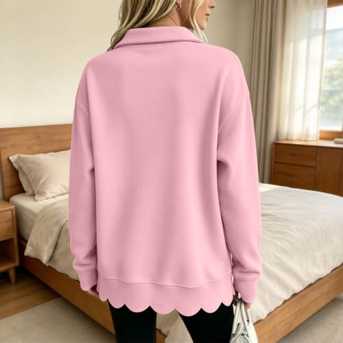 Scalloped Sweatshirt for Women Casual V Neck Pullover Collar Tops | Casual long sleeve top with scalloped cuffs and hem, V neck collar, loose fit, cozy for fall work, travel, daily wear - image 3