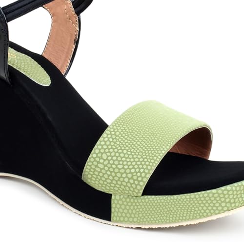 Image of Action Women's Suede Wedge Sandals| Black and Mint| Ankle Strap| Heel Aqua