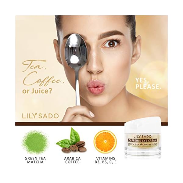 LILY-SADO-Caffeine-Eye-Cream-Potent-Anti-Aging-Skin-Repair-Eye-Gel-with-Green-Tea-Matcha-Arabica-Coffee-Vitamins-C-B5-E-Collagen-Peptides-Reduces-Wrinkles-Under-eye-Circles LILY SADO TEA+C™ CAFFEINE EYE CREAM - Anti-Aging Vegan Natural Eye Repair Moisturizer w Arabica Coffee Beans & Green Tea Matcha - Prevents Under-eye Wrinkles, Puffiness, Eye Bags