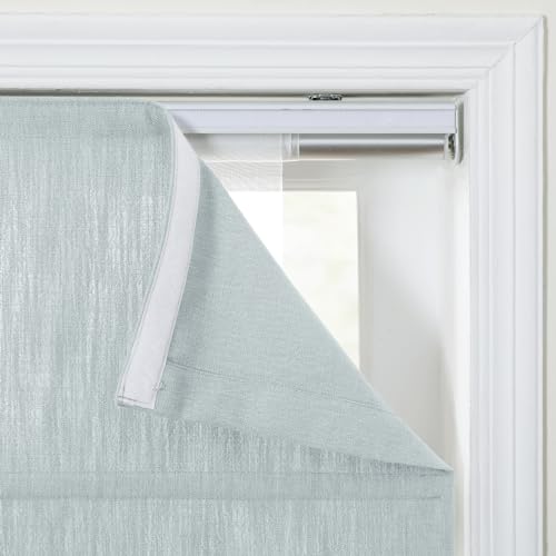 Image of TWOPAGES Isabella No Drill Cordless Roman Shade Linen Textured Cotton Roman Blind for Windows, Custom Made Room Darkening Blackout Roman Window Shade, Hardware Included, Blue Gray, 1 Piece