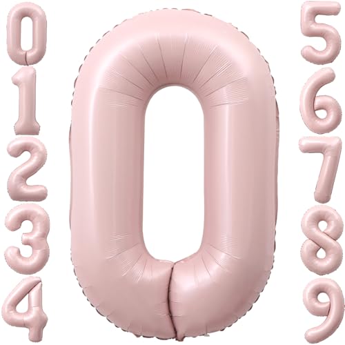 Image of 40 Inch Light Pink Number 0 Balloon 0-9 0th Foil Big Giant | Digital for Birthday Anniversary Graduation Decorations