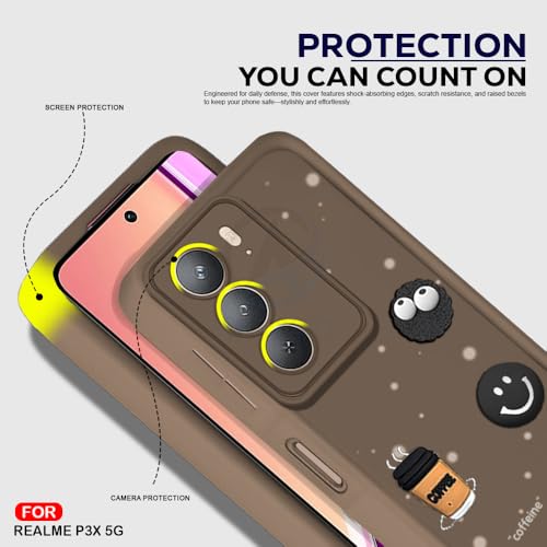 Image of AESTMO Back Case Cover for Realme P3X 5G | Cute Fun Cartoon 3D Ball | Coffee Silicone Case | Full Body Protection | Camera Protection Back Cover for Realme P3X 5G (Brown)