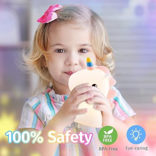 Image of Priyana Rabbit Night Light for Kids, Cute Silicone Bunny Lamp with 3 Brightness Modes, Rechargeable Baby Night Lamp, Soft LED Bedside Light for Nursery, Bedroom, Gift Decoration (Unicorn Night Light)