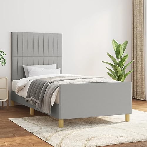 Frdhee Cama, cama tapizada, cama alta, estructura de cama sin colchón, gris claro, 90 x 190 cm, tela para dormitorio, casas de vacaciones, oficina en casa