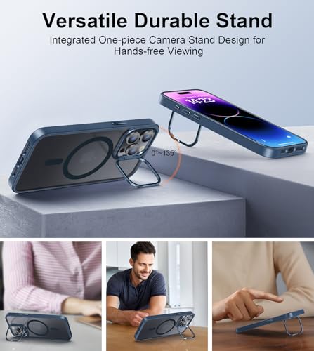 Image of FNTCASE for iPhone 14 Pro-Max Case: Magnetic Slim Matte Protective Case with Kickstand | Shockproof Drop Full Protection Anti-Fingerprint Thin Translucent Frosted Phone Cover(Blue)