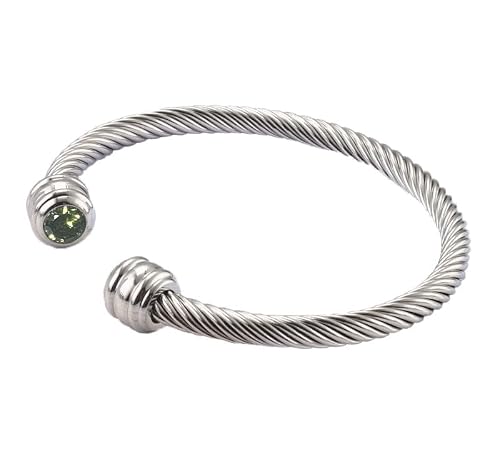 Rope Bangle Birthstone Bracelet with Two Peridot Stones