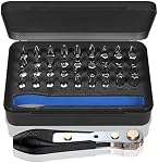 37pcs Mini Jeu de tournevis à cliquet avec 1/4" S2 Bit en acier, 90 Degré à angle droit tournevis, 36-Tooth Clé à cliquet réversible à profil bas, porte-bille magnétique Release rapide