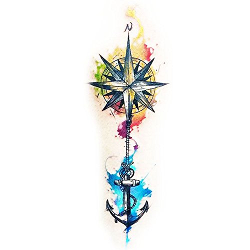 WYUEN 5 PCS Watercolor Anchor Body Temporary Tattoo Men Fake Tattoo Sticker Women Body Art 9.8X6cm FT-002