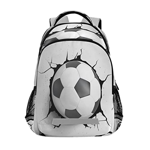 Quteprint Mochila para la escuela, balón de fútbol, mochila de viaje de pared agrietada para hombres y mujeres, mochila escolar para libros, bolsa para laptop de 17 pulgadas, mochila casual para niños