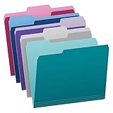 Pendaflex Two Tone Color File Folders, Letter Size, Assorted Colors (Teal, Violet, Gray, Navy and Burgundy), 1/3-Cut Tabs, 5 Color, 100/Box, (02315)