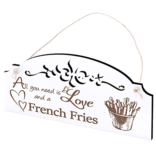 Schild Pommes Deko 20x10cm - All you need is Love and a French Fries - Holz Wanddeko Dekoration Wand